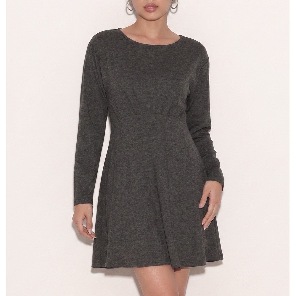 LOFT Petites Long Sleeves Flare Dress Women's Medium Gray